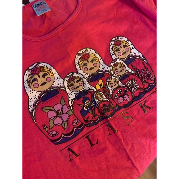 Vintage 90s Alaska stacking Russian dolls short sleeve woman’s size large - Picture 4 of 6